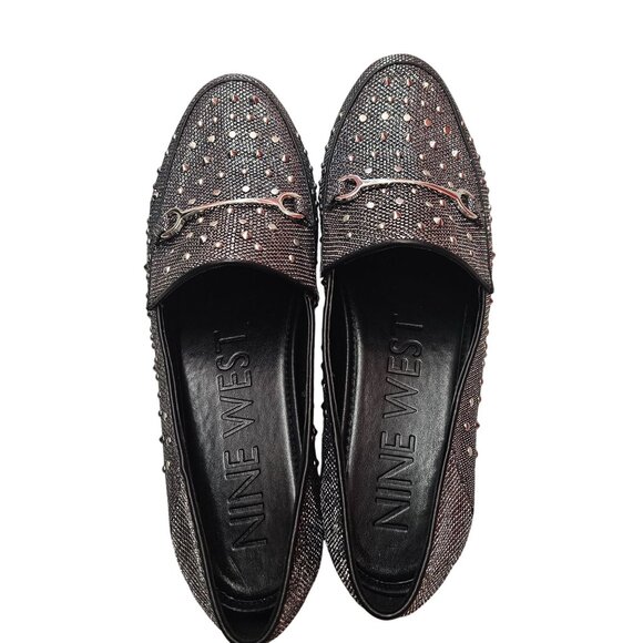 Nine West Westoy Black & Silver Studded Loafers Size 9M - Picture 5 of 12